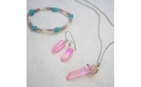 彩りハンドメイド 天然石アクセサリー お揃い3点 (ピアス、ブレスレット、ネックレス)セット [0063]