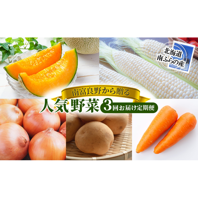 2026年発送 南富良野から贈る 人気野菜 3回お届け定期便 北海道 ふらの 南富良野 メロン とうもろこし じゃがいも 人参 玉ねぎ