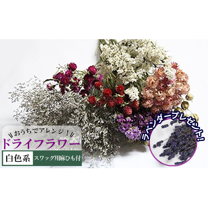 <おうちでアレンジ!>ドライフラワー(白色系)プレゼント付 北海道 南富良野町 ドライフラワー 花 お花 華 花束 ファッション小物 インテリア 贈り物