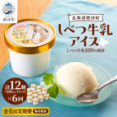【毎月定期便】しべつ牛乳アイス12個 アイスクリーム 無添加 詰め合わせ全6回【配送不可地域:離島】【4067120】