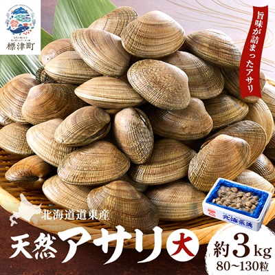 【期間限定】北海道道東産アサリ 大 約3kg(80～130粒) 天然 無添加 あさり 大サイズ【配送不可地域：離島】【1230571】