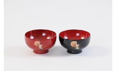 川連漆器　夫婦坪汁椀木箱入　月と猫【(株)佐藤商事】[C5503]