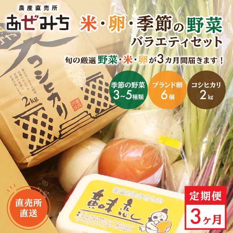 【3ヶ月定期便】米・卵・新鮮野菜バラエティセット ※着日指定不可