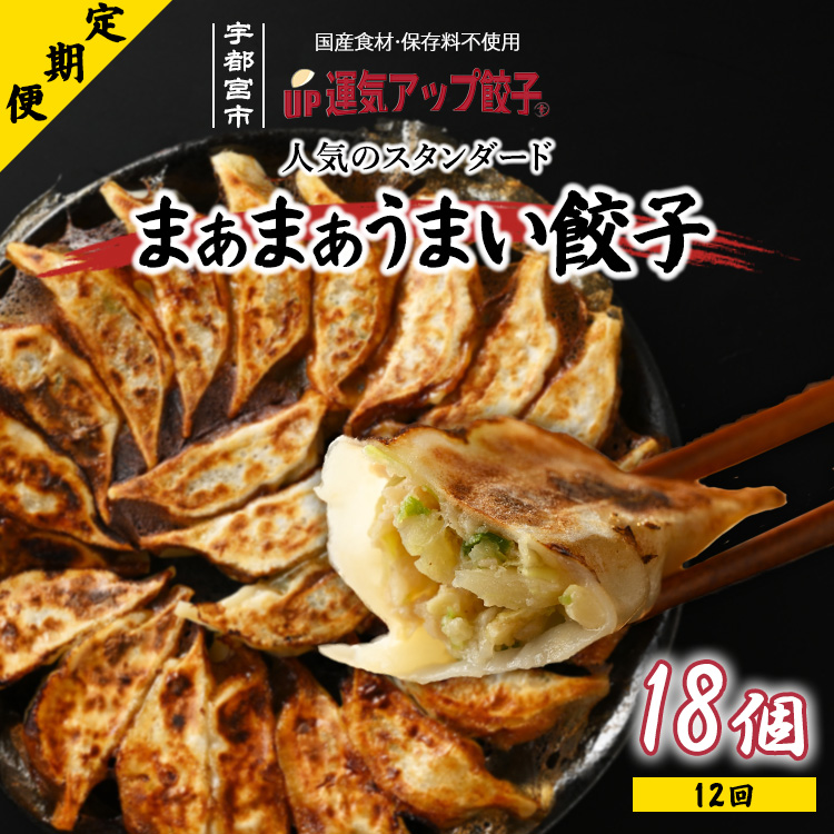 【定期便12回】宇都宮餃子 運気アップ餃子 まあまあウマイ餃子(18個×12回 合計216個)【配送不可地域:離島】