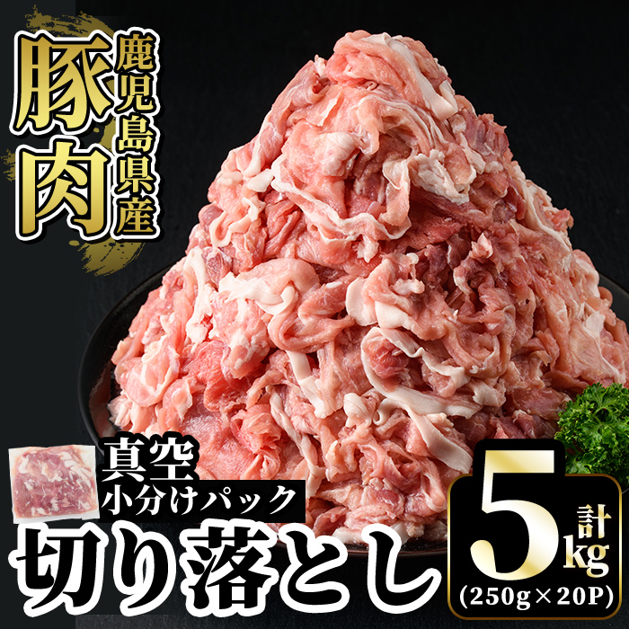 A5-033-D 国産!鹿児島県産豚肉切り落とし真空小分け 250g×20P(計5kg)【肉の豊楽】霧島市 豚肉 ぶたにく 豚 小分け 切り落とし 真空パック 切落し 冷凍