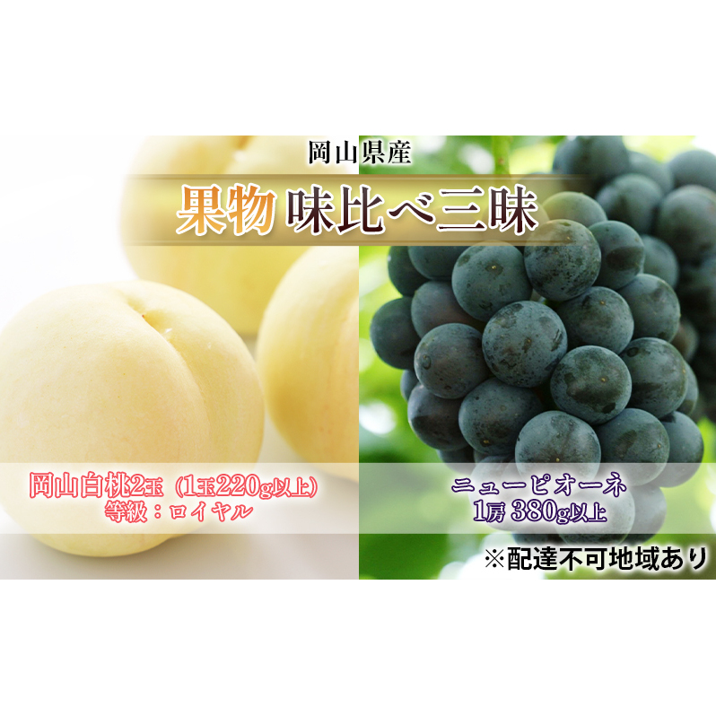 桃 ぶどう 2026年 先行予約 果物 味比べ三昧 岡山 白桃 2玉 等級:ロイヤル(1玉220g以上)ニュー ピオーネ 1房 380g以上 詰合せ もも 葡萄 岡山県産 国産 フルーツ 果物 ギフト