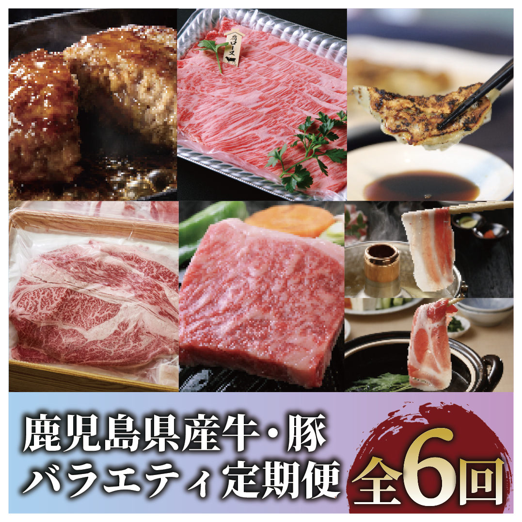 【全6回定期便】鹿児島県産牛・豚バラエティ定期便(Z120-2043) 牛 牛肉 肉 豚 豚肉 黒豚 茶美豚 サーロイン ステーキ 黒毛和牛 豚スライス 豚スラ カタロース ハンバーグ 餃子 中華 中華料理 黒豚餃子 鍋 しゃぶしゃぶ