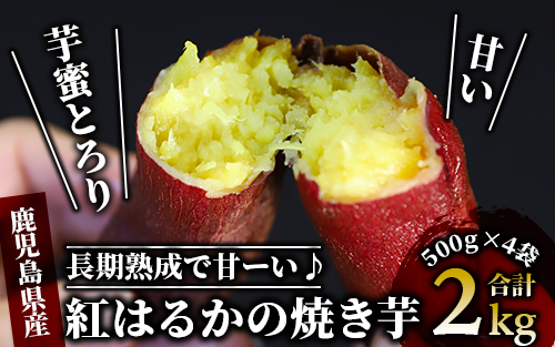 【鹿児島県産 さつま芋】芋蜜とろり 紅はるかの冷凍焼き芋 2kg(500g×4袋)(中園久太郎商店/010-430) サツマイモ 薩摩芋 焼芋 やきいも 焼きいも スイーツ おやつ デザート