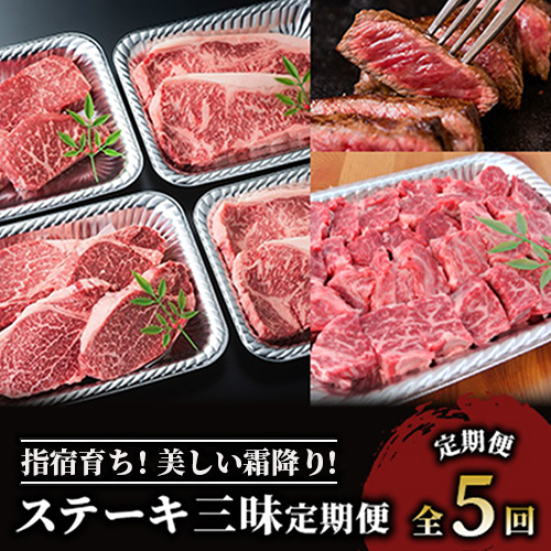 【全5回定期便】 大満足 ステーキ 三昧 定期便 (Meat you/Z-047)  黒毛 姫牛 A4ランク リブロース サーロイン フイレ モモ サイコロステーキ 国産 和牛 牛肉 黒毛和牛