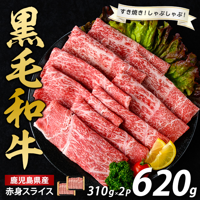 鹿児島県産黒毛和牛赤身スライス620g(310g×2P)(水迫畜産/010-1689) 肉 牛肉 牛 黒毛和牛 和牛 国産 鹿児島県産 鹿児島産 モモ ウデ ロース 肩ロース モモ肉 ウデ肉 指宿 いぶすき すき焼き しゃぶしゃぶ すきやき 小分け