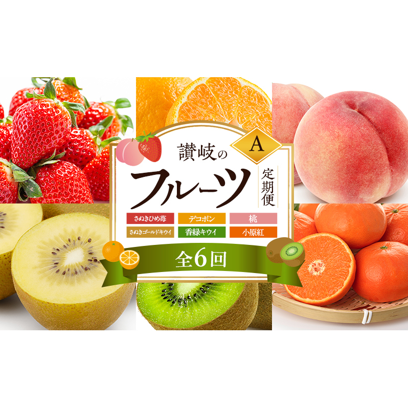 【1月、3月、6月、10月、11月、12月 発送】讃岐のフルーツ定期便  A（全6回）【さぬきひめ苺】【デコポン】【桃】【さぬきゴールドキウイ】【香緑キウイ】【小原紅(さぬき紅みかん) 】