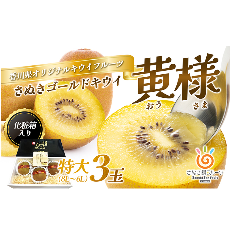 さぬき ゴールドキウイ 黄様 (おうさま) 特大 3玉 化粧箱 ゴールデンキウイ キウイフルーツ キウイ フルーツ 果物 くだもの 果実 旬の果物 旬のフルーツ 香川 香川県 東かがわ市