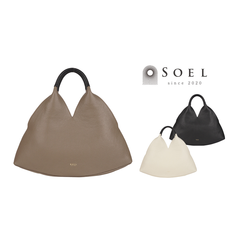 【SOEL】手にした時のシルエットが美しいトライアングルレザーハンドバッグ レザーバッグ ハンドバッグ レディース イタリアンレザー 撥水 雑貨 日用品 ファッション かばん トートバッグ 手提げ