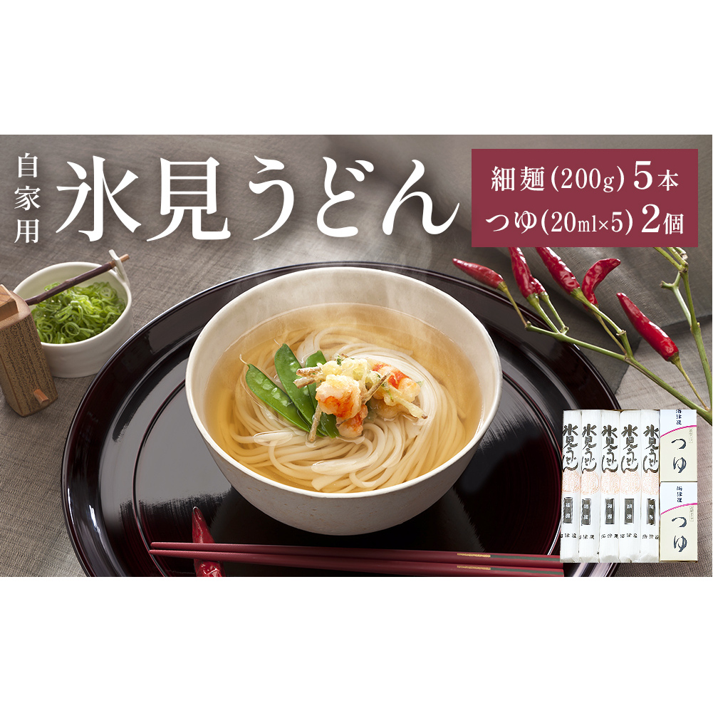 海津屋　氷見うどん細麺5本・つゆ5袋×2（自家用）簡易箱 富山県 氷見市 乾麺 うどん