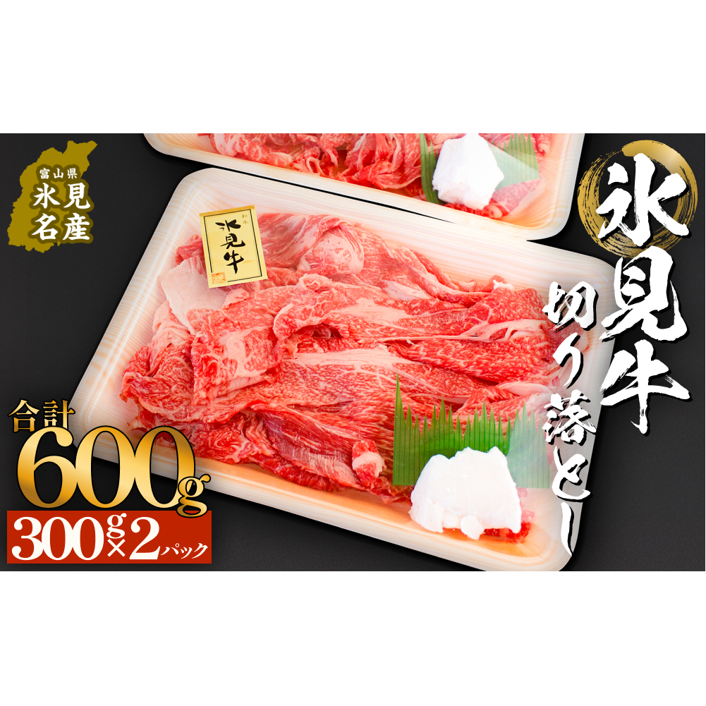 氷見牛切り落とし 300g × 2パック 合計600g 小分け 黒毛和牛 牛肉 富山県 氷見市