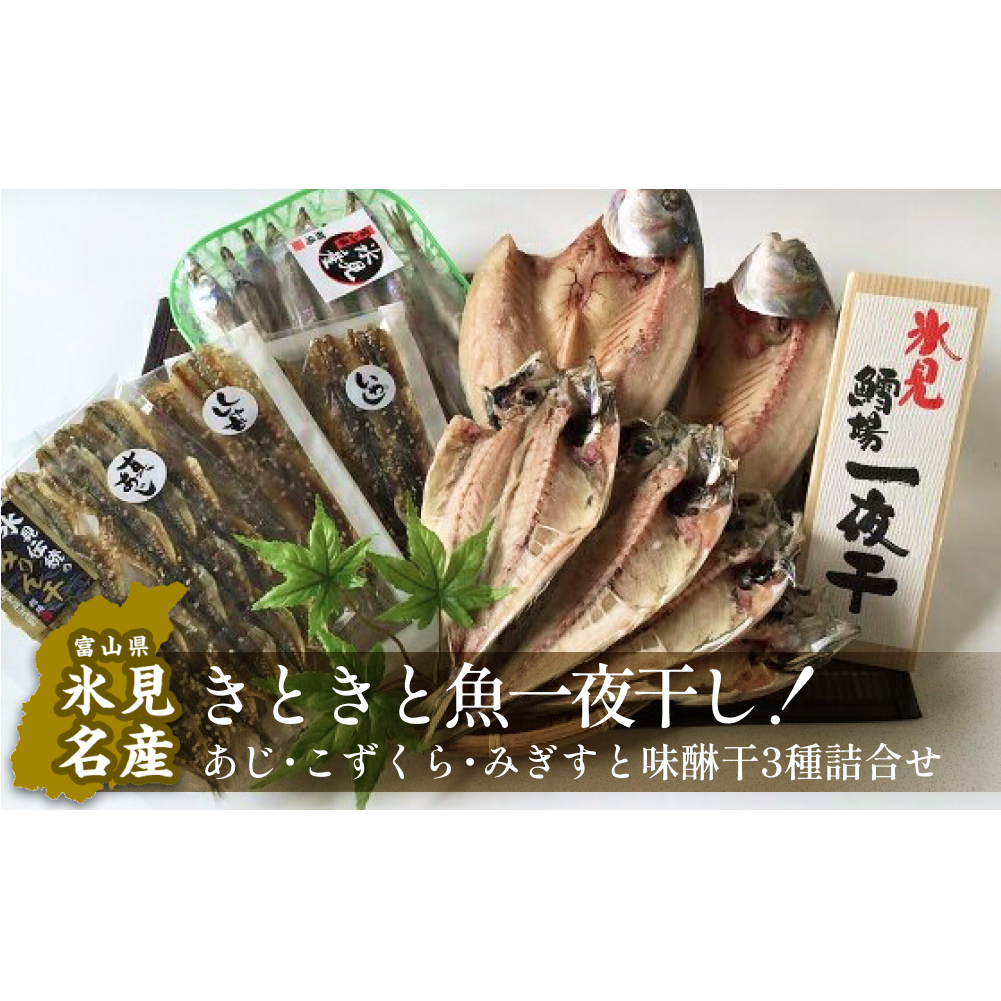 氷見産きときと魚一夜干し!あじ・こずくら・みぎすと味醂干3種詰合せ [アジ・イワシ・魚貝類・干物・ししゃも・シシャモ]