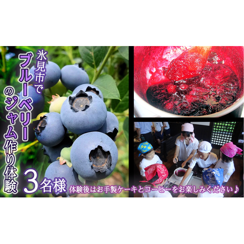 氷見市でブルーベリーのジャム作り体験３名様●ケーキとコーヒー付き