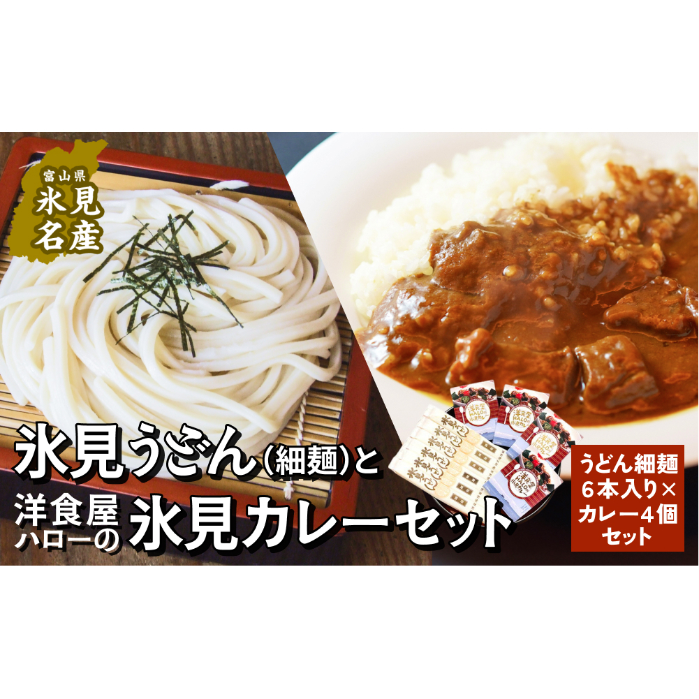氷見うどん細麺6本入りと洋食屋ハローの氷見カレー4個セット