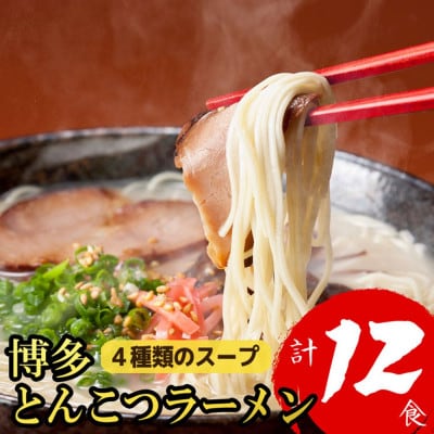 福岡ブランド 博多とんこつラーメン12食 4種類の本場博多の福岡産スープ(麺1袋100G)(大野城)【1631254】