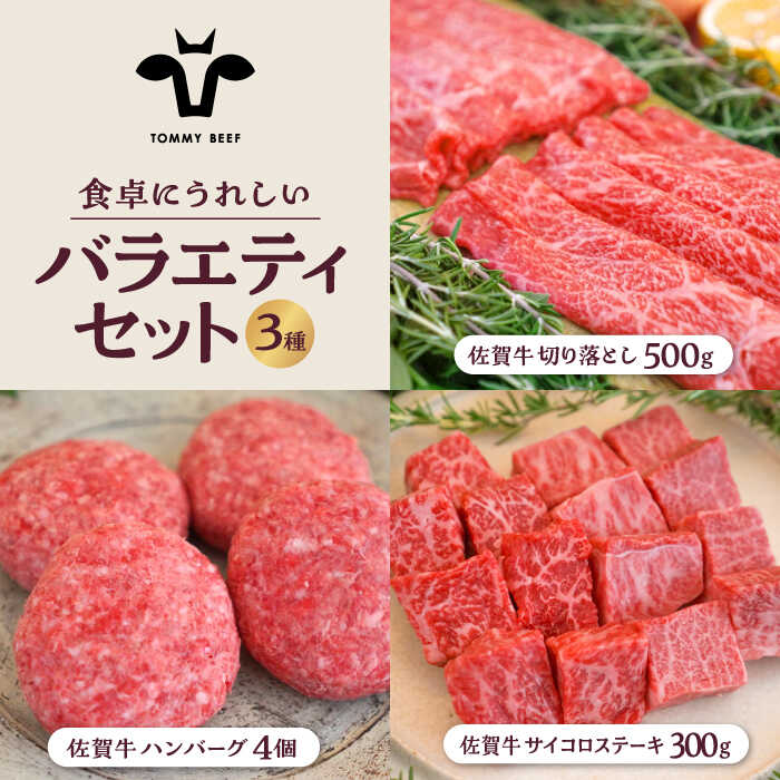 [牧場直送]佐賀牛 食卓にうれしいバラエティ セット(切り落とし 500g&ハンバーグ 4個&サイコロステーキ 赤身&霜降り食べ比べ 300g)[有限会社佐賀セントラル牧場] 