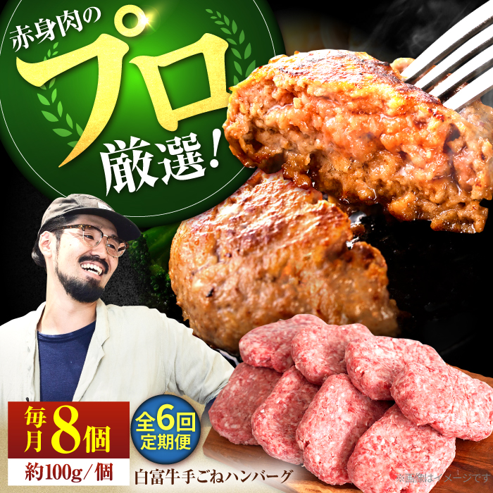 【牧場直送】【6回定期便】白富牛 岩塩と牛肉のみで作った手ごねハンバーグ 100g×8個【有限会社佐賀セントラル牧場】 [IAH055]