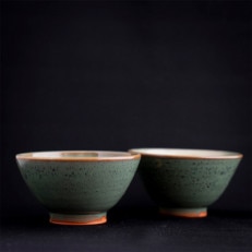 【青山窯】深い緑の錆浅葱色が美しい綾焼き(飯碗2個セット)【1236772】