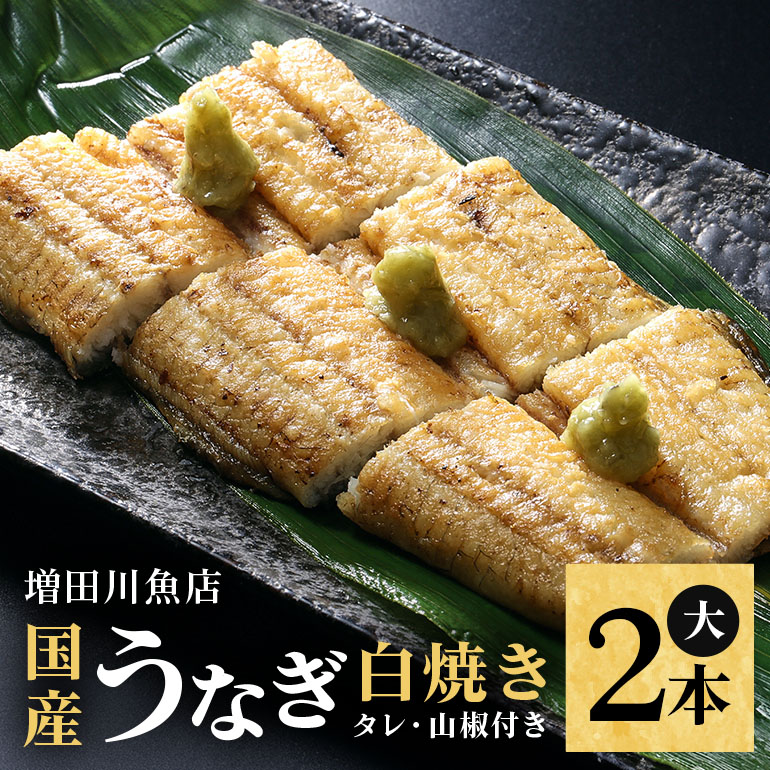 増田川魚店のうなぎ白焼<大2本> うなぎ 白焼き 愛知県三河産 国産 ウナギ 鰻 炭火焼き しらやき ふっくら仕上げ 新鮮 活き締め 贈答用 ギフト 冷蔵配送 茨城県 潮来市 (A07-004)