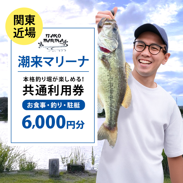 潮来マリーナ 施設内共通利用券 6,000円分 (1,000円×6枚) へらブナ釣り ブラックバス釣り ニジマス釣り 渚食堂 バスボート駐艇場利用可能 釣り堀体験 レジャー チケット 茨城県 潮来市 (A49-002)
