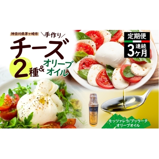 【ふるさと納税】3ヶ月定期便 フレッシュチーズ 2種 オリーブオイル セット モッツァレラ 100g 2個 ブッラータ 160g 1個 オリーブオイル 100ml チーズ おつまみ 送料無料 神奈川県 茅ヶ崎市