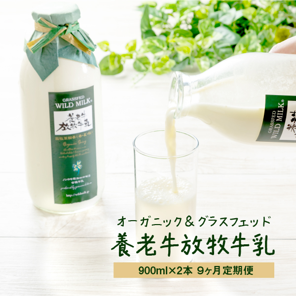 【定期便：全9回】オーガニック＆グラスフェッド養老牛放牧牛乳900ml×2本【1301401】