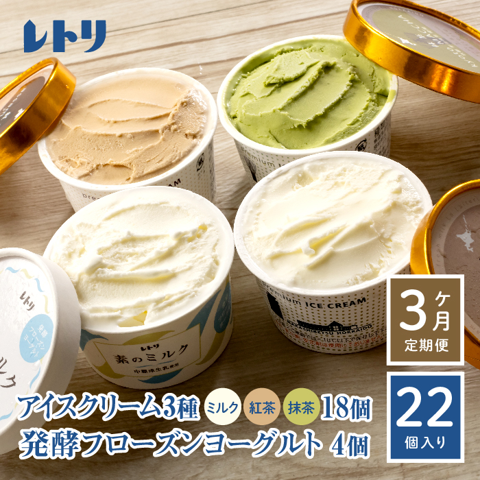 【定期便:全3回】【無添加】北海道 アイスクリーム3種×18個(ミルク・紅茶・抹茶)とフローズンヨーグルト×4個セット【1105601】