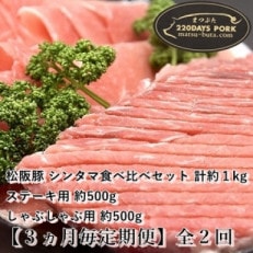 [3ヵ月毎定期便]松阪豚 シンタマ 約1kg ブランド豚 食べ比べセット ステーキしゃぶしゃぶ全2回[配送不可地域:離島]