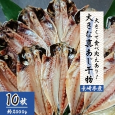 大きな真あじ干物 10枚(約2000g)【配送不可地域:離島】【1219083】