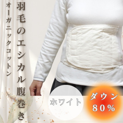 羽毛のエシカル腹巻き サイドリブベリーウォーマー ホワイト オーガニックコットン【1590063】