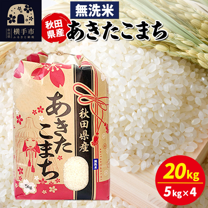 あきたこまち 20kg（5kg×4袋）【無洗米】令和6年産 秋田県産