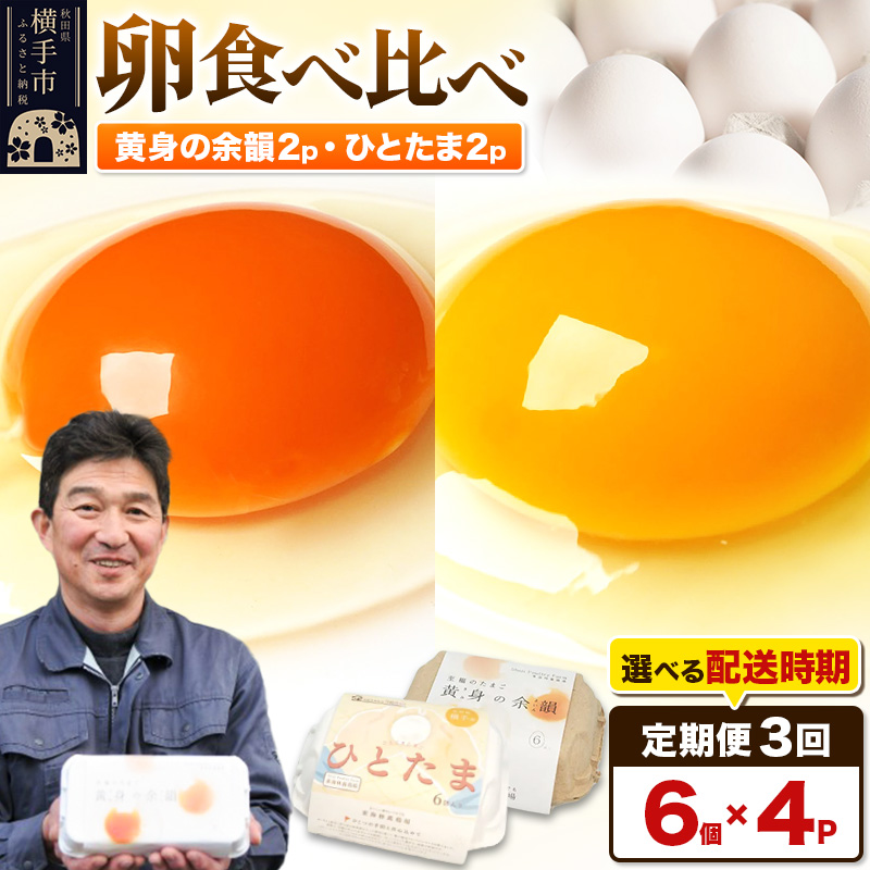 【常温発送】《定期便3ヶ月》黄身の余韻6個×2P・ひとたま6個×2P 計24個【発送時期が選べる】3か月 3ヵ月 3カ月 3ケ月 卵 玉子 たまご 2種類 味比べ 食べ比べ 開始時期選べる東海林養鶏場 至福のたまご 黄身の余韻 ひとたま タマゴ