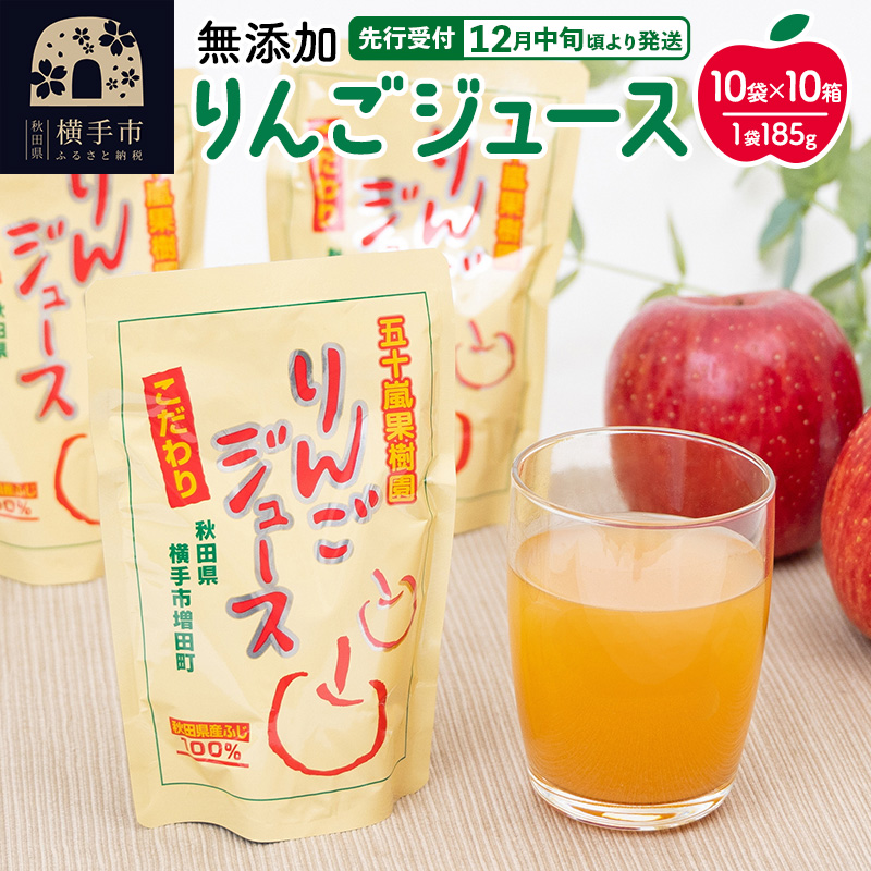 無添加りんごジュース（サンふじ） 185g×10パック×10箱 リンゴジュース