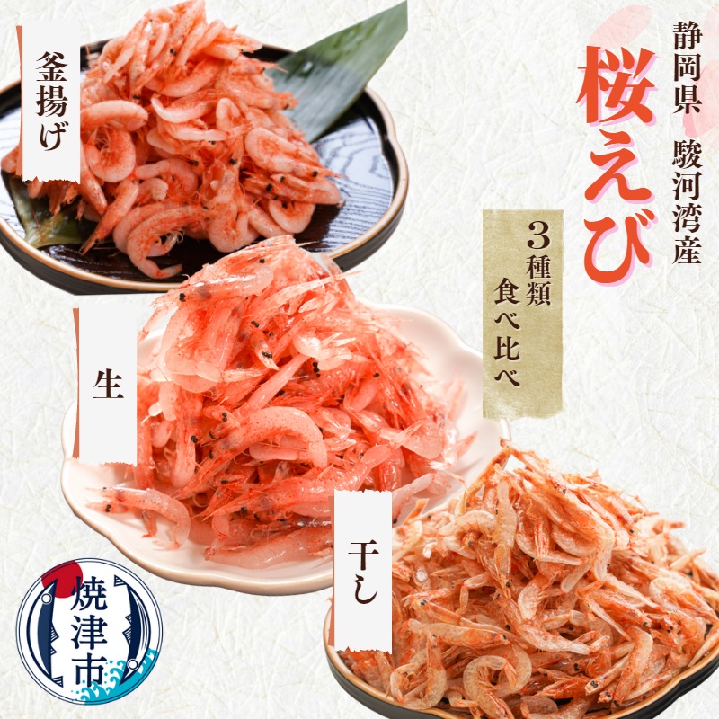 b100-049 【定期便3回お届け】焼津特選桜えび3種類食べ比べ