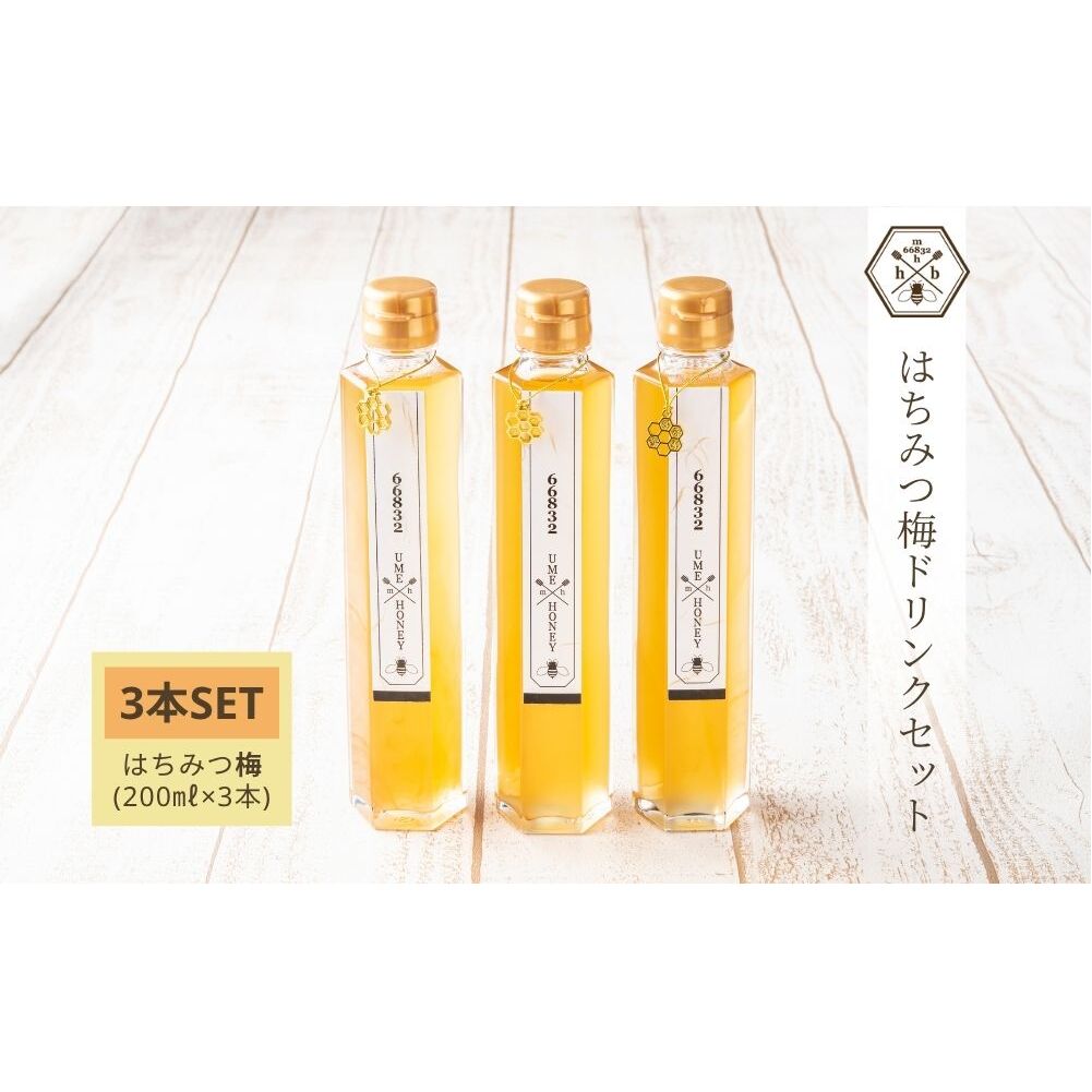 【むろうはちみつ】はちみつ 梅 ドリンク 3本セット (4倍希釈原液) /砂糖不使用 無添加 室生 国産 純粋 蜂蜜 シロップ プレゼント 手土産 お取り寄せ 贈り物 ふくさきわう 奈良県 宇陀市 ふるさと納税