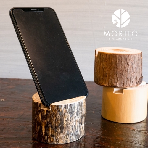 森の丸太スタンド 「SABI」 スマホスタンドとエコバッグセット/ヒノキ 錆丸太 ギフト カバー無し推奨 テレワーク 低炭素 間伐材 侘び寂 丸太仕上げ 天然素材 木製 おしゃれ MORITO 森庄銘木 奈良県 宇陀市 送料無料 ふるさと納税