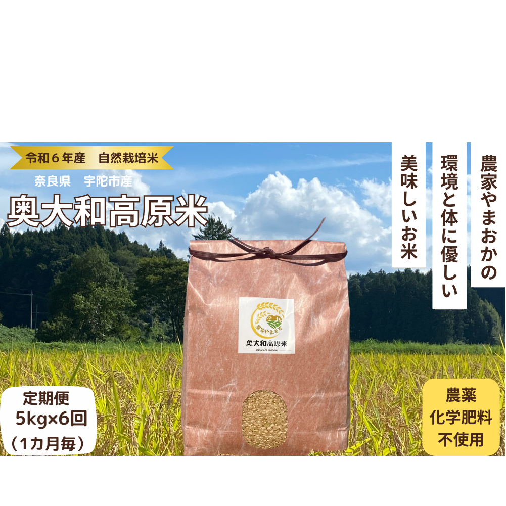 ★自然栽培米 ★定期便 毎月6回★新米 【令和6年産 】玄米 5kg 9月末より順次発送/自然栽培米 新米 令和6年産 玄米 農家やまおか 無農薬 国産 お米 奈良県 宇陀市 送料無料 ふるさと納税 新米