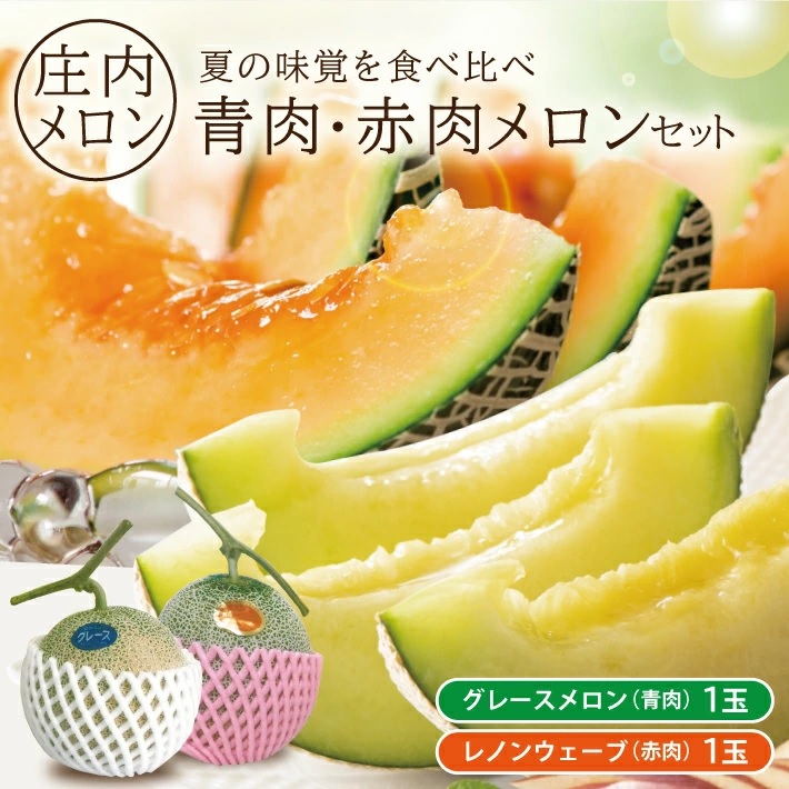 SA2542　庄内メロン　グレース、レノンウェーブ　約3kg　計2玉(青肉・赤肉各1玉)