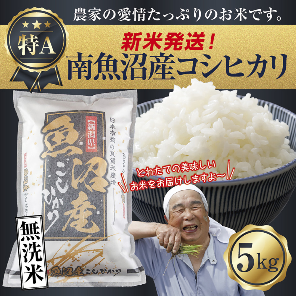 【新米発送】「無洗米」 令和7年産 新潟県 南魚沼産 コシヒカリ お米 5kg  精米済み（お米の美味しい炊き方ガイド付き） お米 こめ 白米 新米 こしひかり 食品 人気 おすすめ 送料無料 魚沼 南魚沼 南魚沼市 新潟県産 新潟県 精米 産直 産地直送 お取り寄せ【2025年10月上旬より順次発送予定】