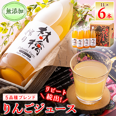 無添加5品種ブレンドりんごジュース　1L×6本【1074184】