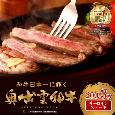 奥出雲和牛肉サーロインステーキ200g×3枚(飯南町)【配送不可地域:離島】【1292338】
