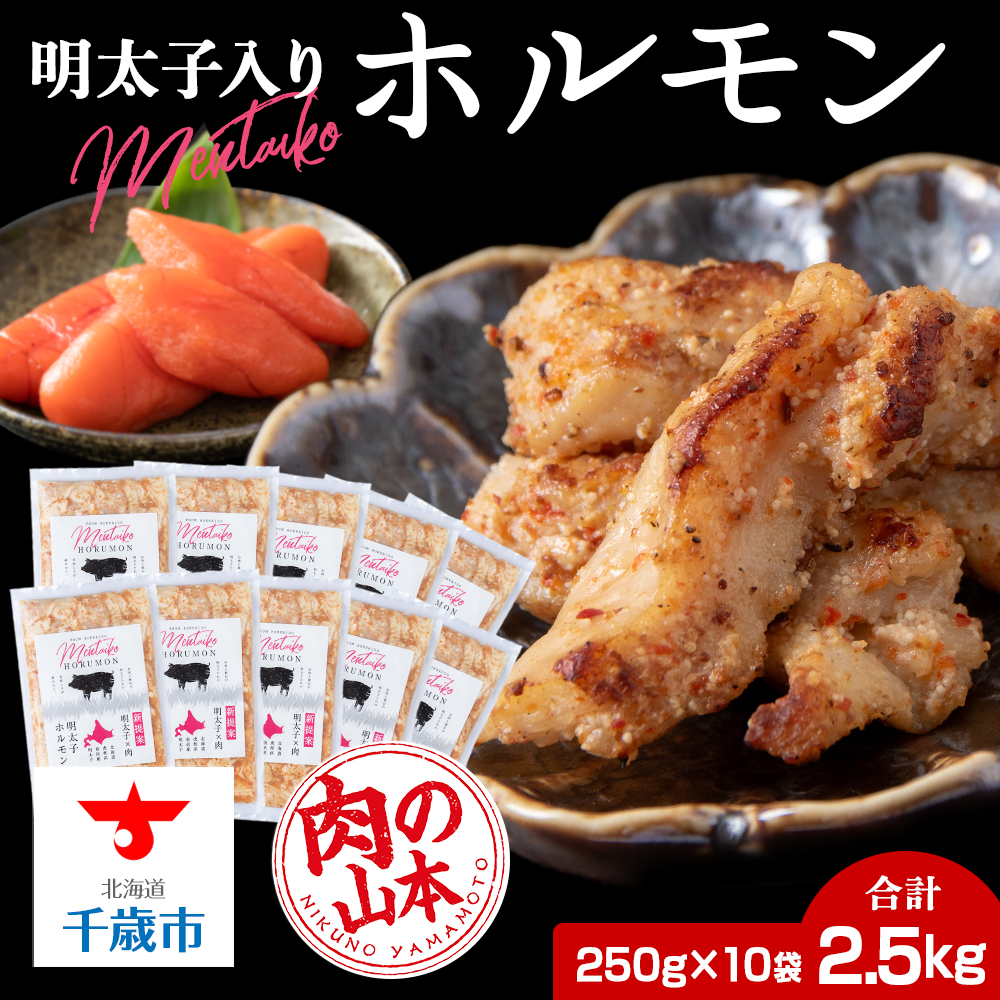 明太子入り 味付けホルモン 250g  10パック <肉の山本> 北海道 千歳 焼肉 豚肉