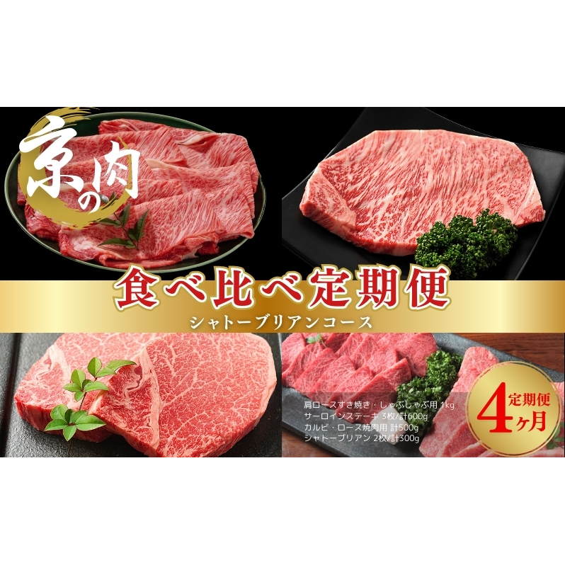 京の肉 食べ比べ定期便 シャトーブリアン 肩ロース サーロイン カルビ