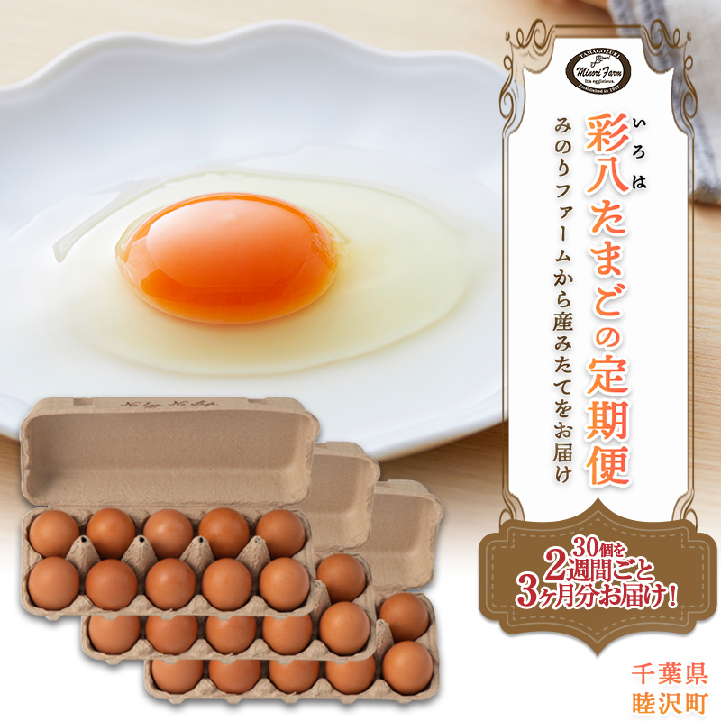 【みのりファーム】 2週間ごとお届け!「彩八(いろは)」たまご 30個 とれたて定期便 計6回(3ヶ月分) 千葉県 睦沢町 卵 F21G-230