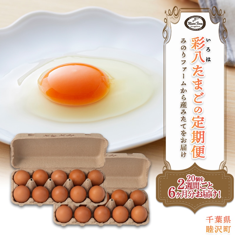 【みのりファーム】 2週間ごとお届け!「彩八(いろは)」たまご 20個 とれたて定期便 計12回(6ヶ月分) 千葉県 睦沢町 卵 F21G-228