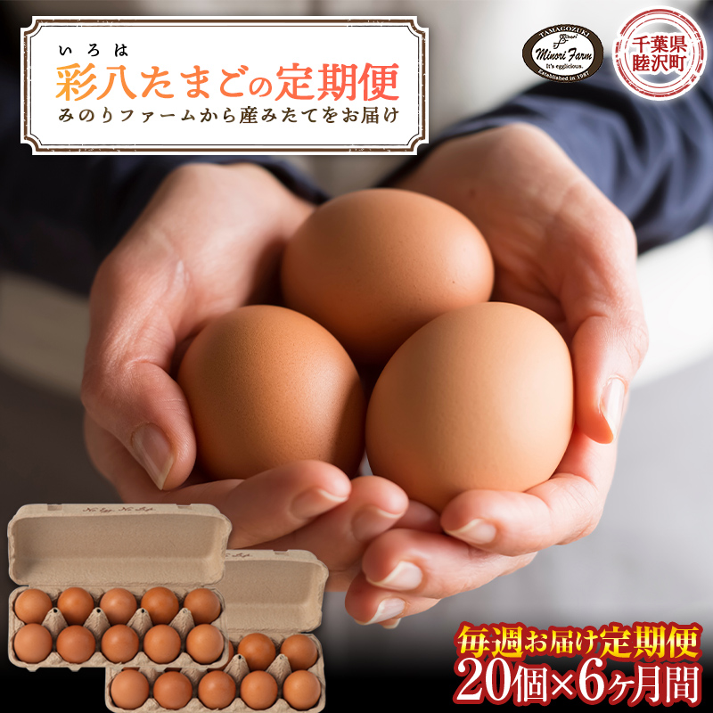 【みのりファーム】毎週お届け!「彩八(いろは)」たまご 20個 (6か月間 毎週 計24回)千葉県 睦沢町 卵 F21G-245